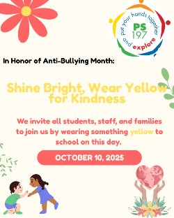 flyer with yellow background, 2 children and a flower